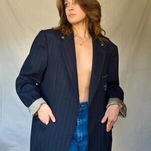 70s Star Studded Johnny Carson Navy Pinstripe Suit Jacket